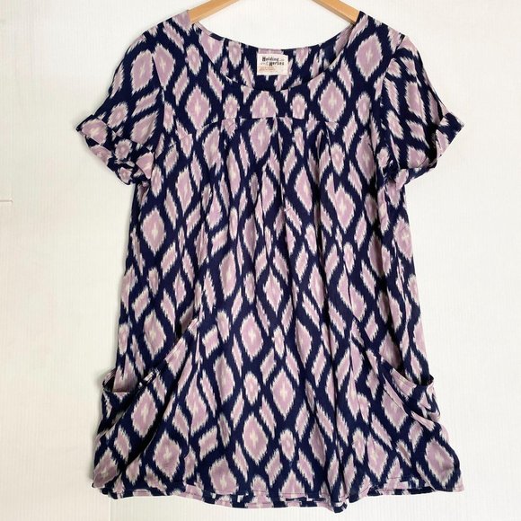 Holding Horses navy/lilac pocket tunic top sz S Anthro anthropologie - Picture 2 of 9
